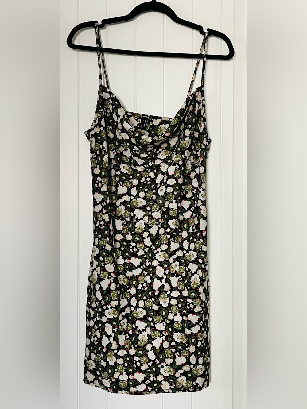 Vero Moda Black Floral Slip Dress with Green and White Blooms